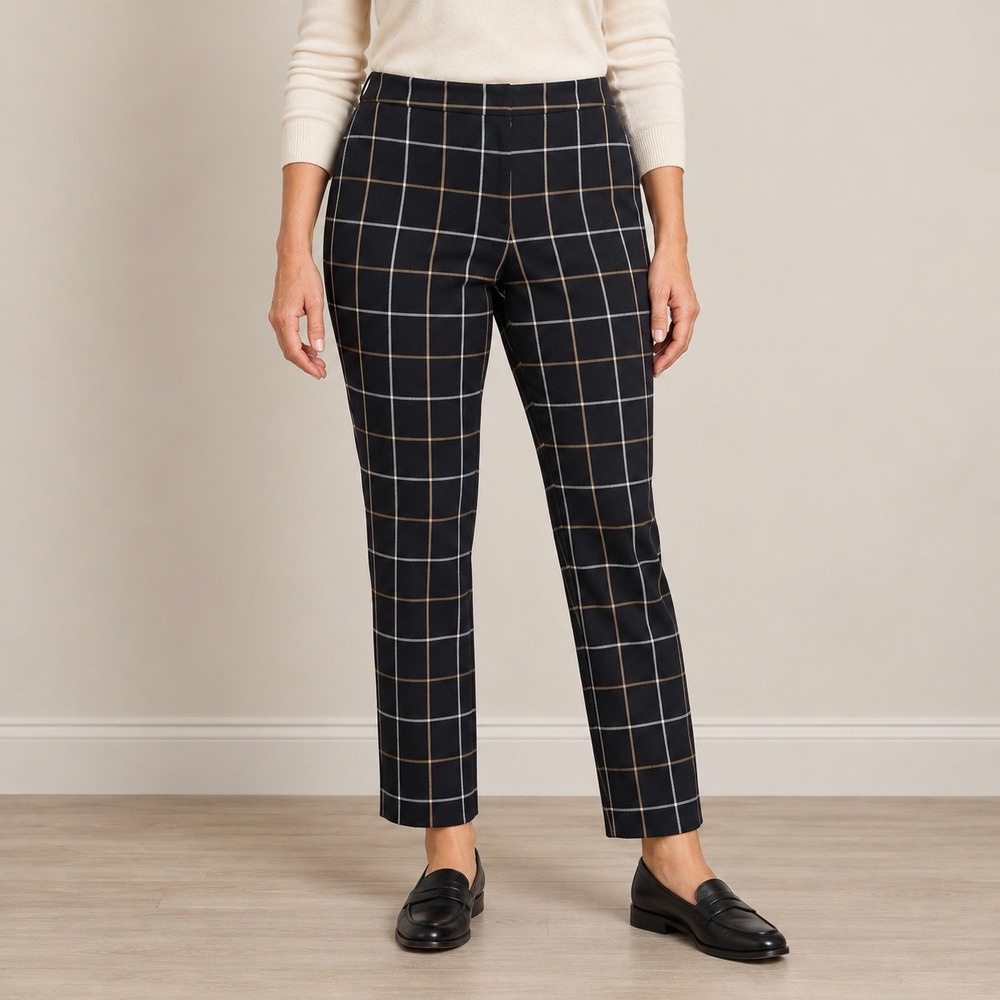 J. Jill Premium Bi-Stretch Trousers Black Plaid Straight Pants SZ 10 Casual Chic